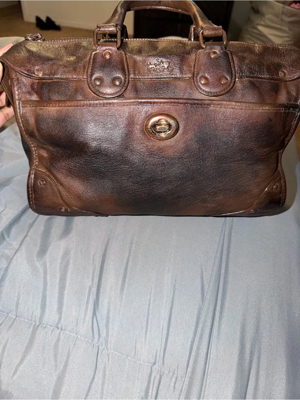 Coach Rhyder Custom Brown Leather Satchel with Turn-Lock